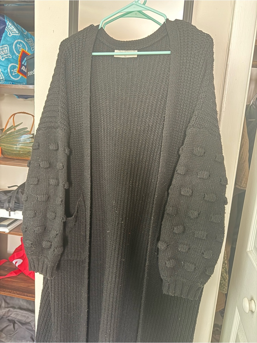Black Open-Front Long Knit Sweater Cardigan - Women